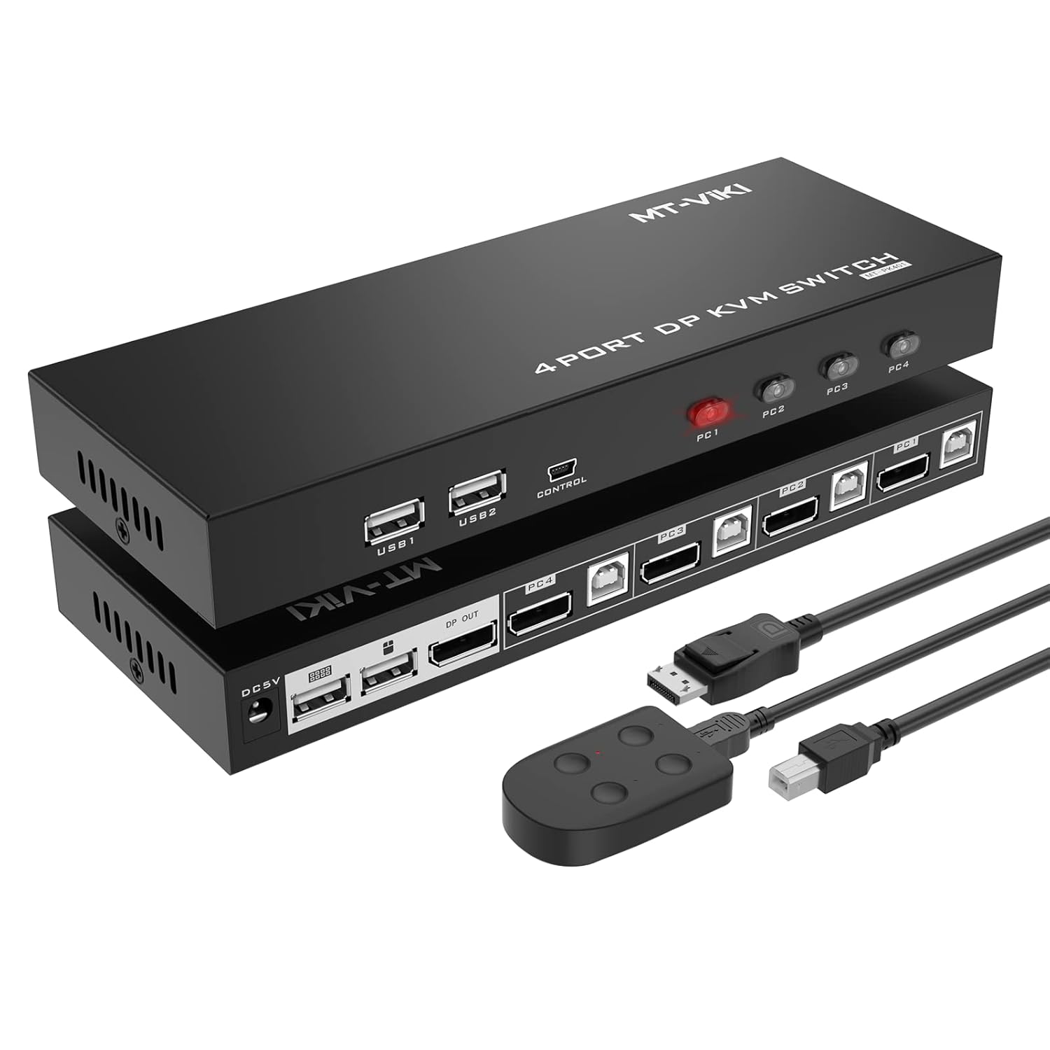DisplayPort 4 Port MT-VIKI KVM Switch 4x1 with 4 DP Cables+ 4 USB Cables 4K@60Hz 4:4:4 UHD Support HDCP 2.2 DP1.2 Hotkey for Windows, Linux, etc.