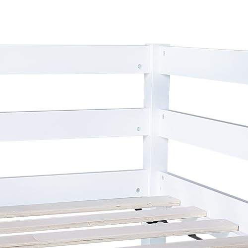 Low Loft Bed Twin Size, Kids Solid Wood Modern Loft Bed Frame with Ladder and Safety Guardrail for Girls Boys, Noise-Free,Non-Toxic Finishes