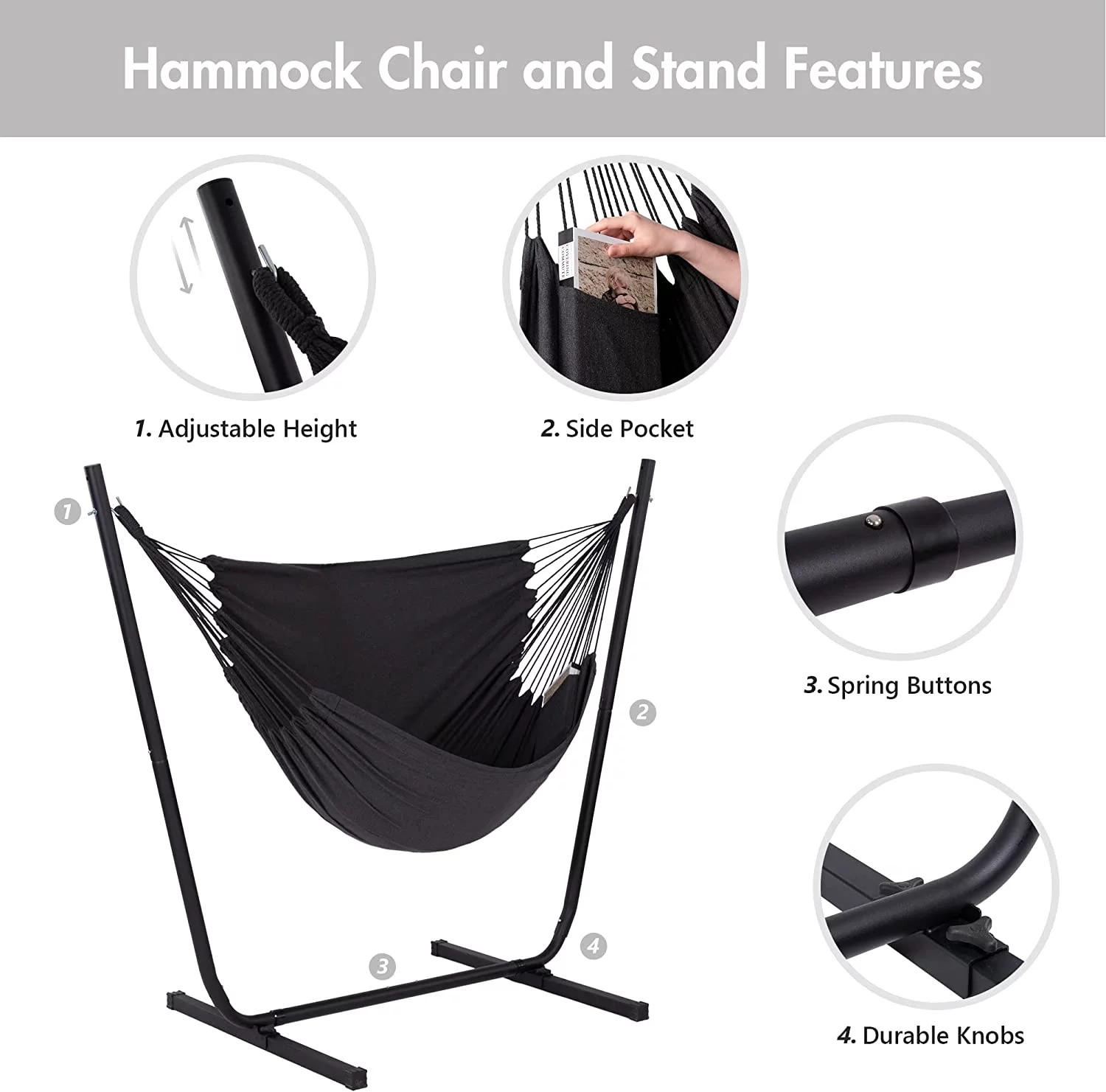 SUNCREAT Polyester 2-in-1 Outdoor Patio Hammock with Stand, Patent Pending, Dark Gray