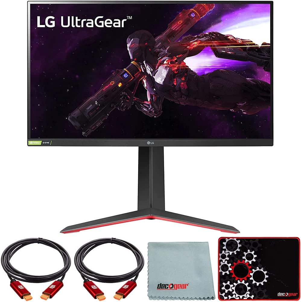 LG 27GP850-B 27 inch Ultragear QHD 2560 x 1440 Nano IPS Gaming Monitor + AMD FreeSync Bundle with Deco Gear HDMI Cable 2 Pack + Gamer Surface