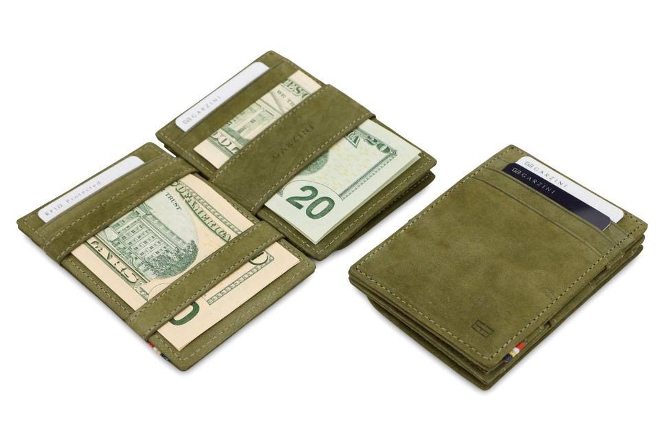 Garzini Magic Wallet Cavare RFID Leather with Pull-Tab - Olive Green