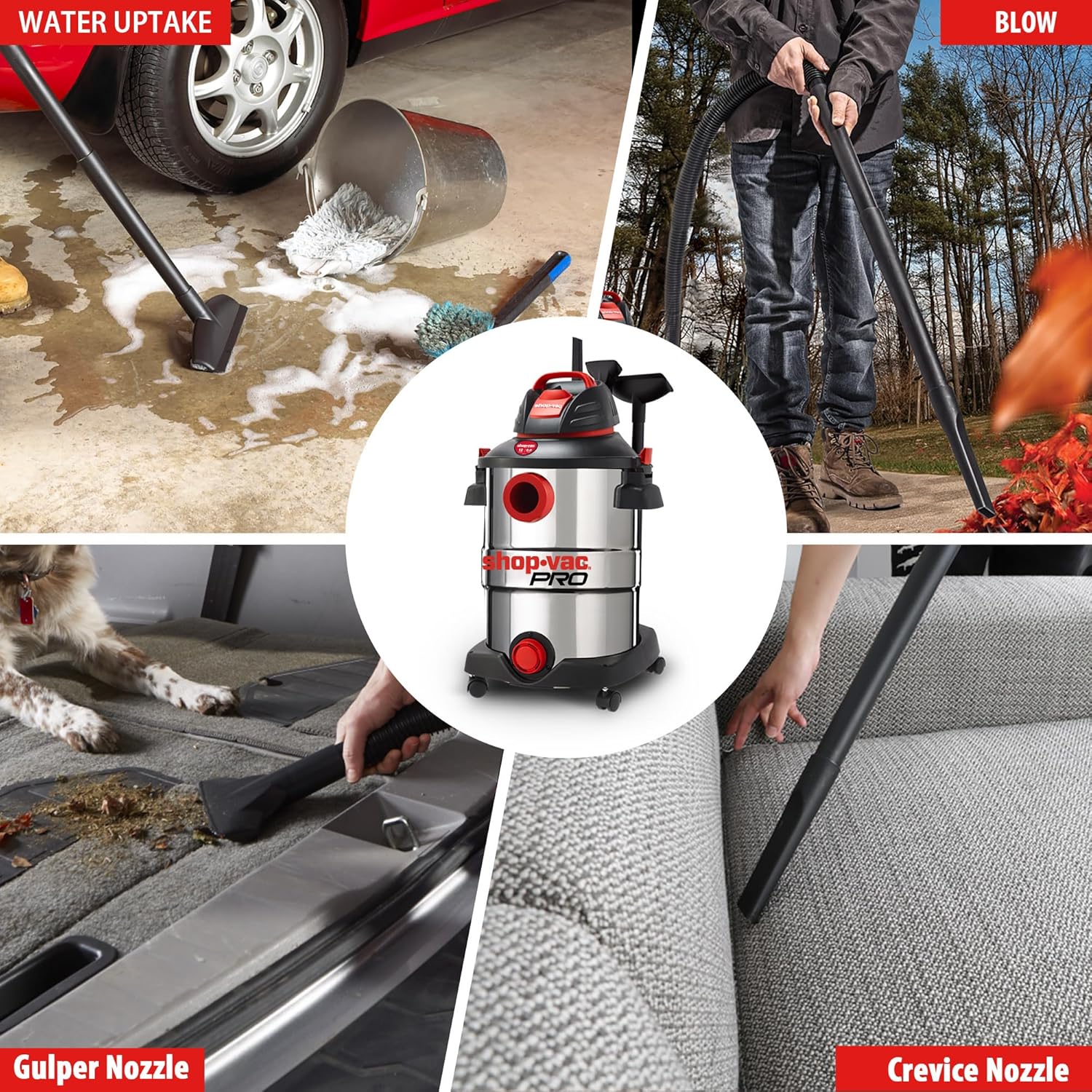 Shop-Vac 12 Gallon 6.0 Peak HP Wet/Dry Vacuum, Stainless Steel Tank, 3 in 1 Function Portable Shop Vacuum with Attachments, Drain Port