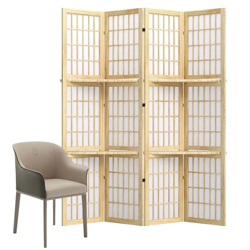 Room Divider, 66.9Inch Tall Japanese Shoji Style Folding Wood Screen with Double Hinges for Home Office Bedroom Hotel Decoration (4Panels, Black)