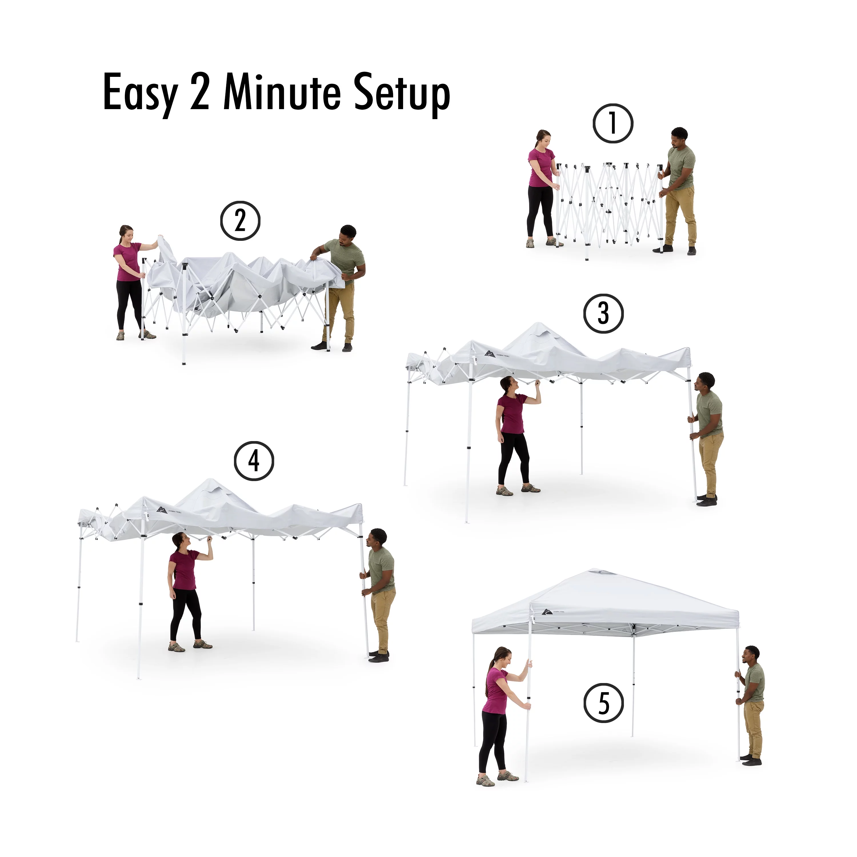 Ozark Trail Simple Push Straight Leg Instant Canopy, White, 10 ft x 10 ft