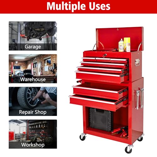 5-Drawer Rolling Tool Chest, Modular Tool Cabinet with Brake Casters & Removable Drawers, Workshop Toolbox Cart for Factory/Garage, Black
