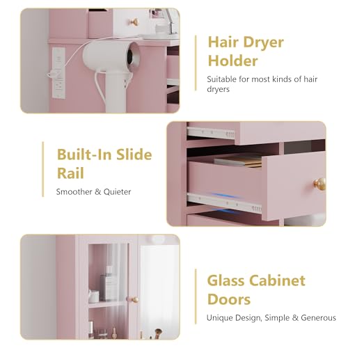 Makeup Vanity Desk with Mirror and Lights, White Vanity Table Set with Storage Drawers, Charging Station, Cabinets & Chair