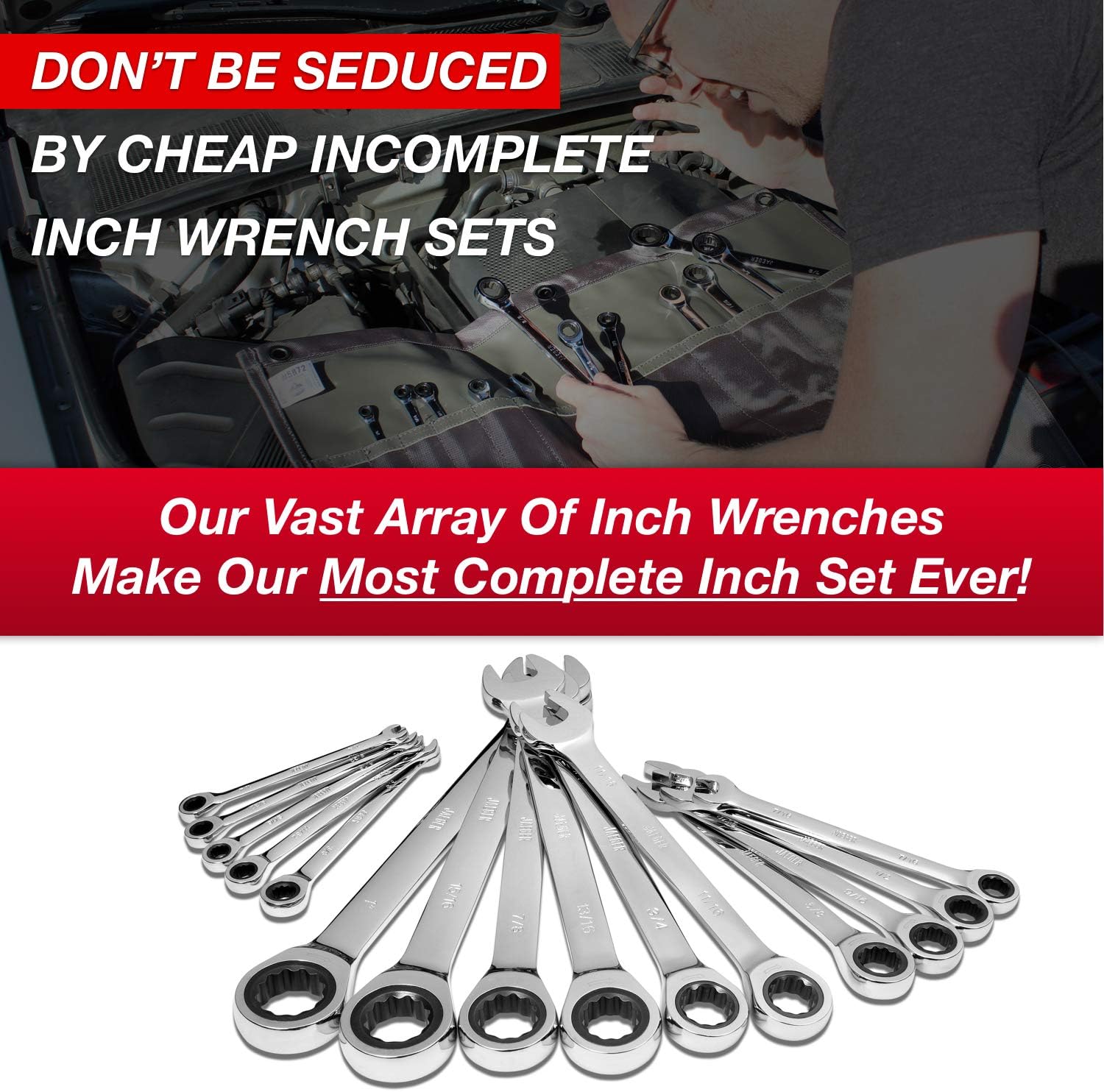 JAEGER 15pc Inch TIGHTSPOT Ratcheting Wrenches MASTER SET - Our LARGEST SAE/INCH SET With Bear Keeper Rollup Case