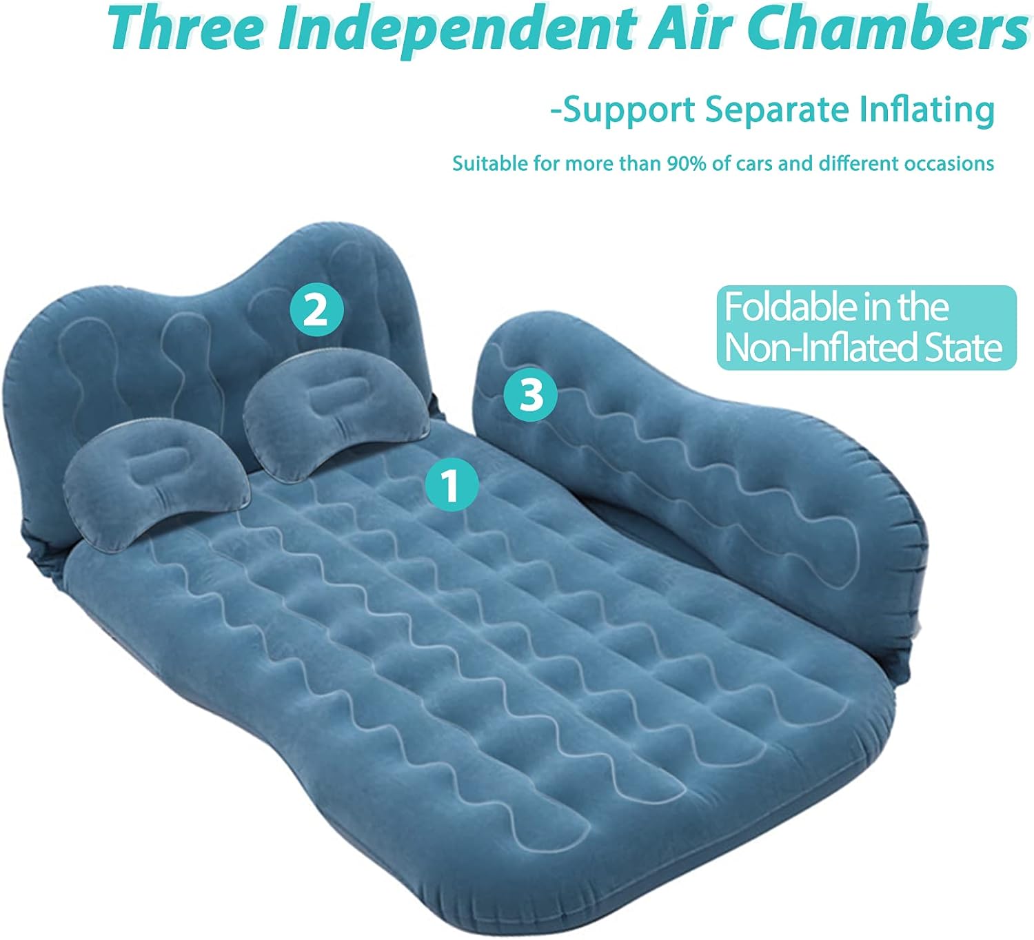 Inflatable Car Air Mattress with Pump, Pillows, Portable SUV Travel Bed for Back Seat, Universal Thickened Flocking Sleeping Pad for Truck, RV