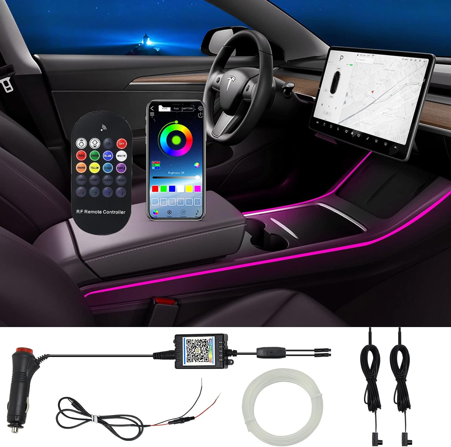 Interior Car Lights, WEBUPAR Car Accessories 10 in 1 Car LED Strip Lights with APP Control, 236 inches Fiber Optic