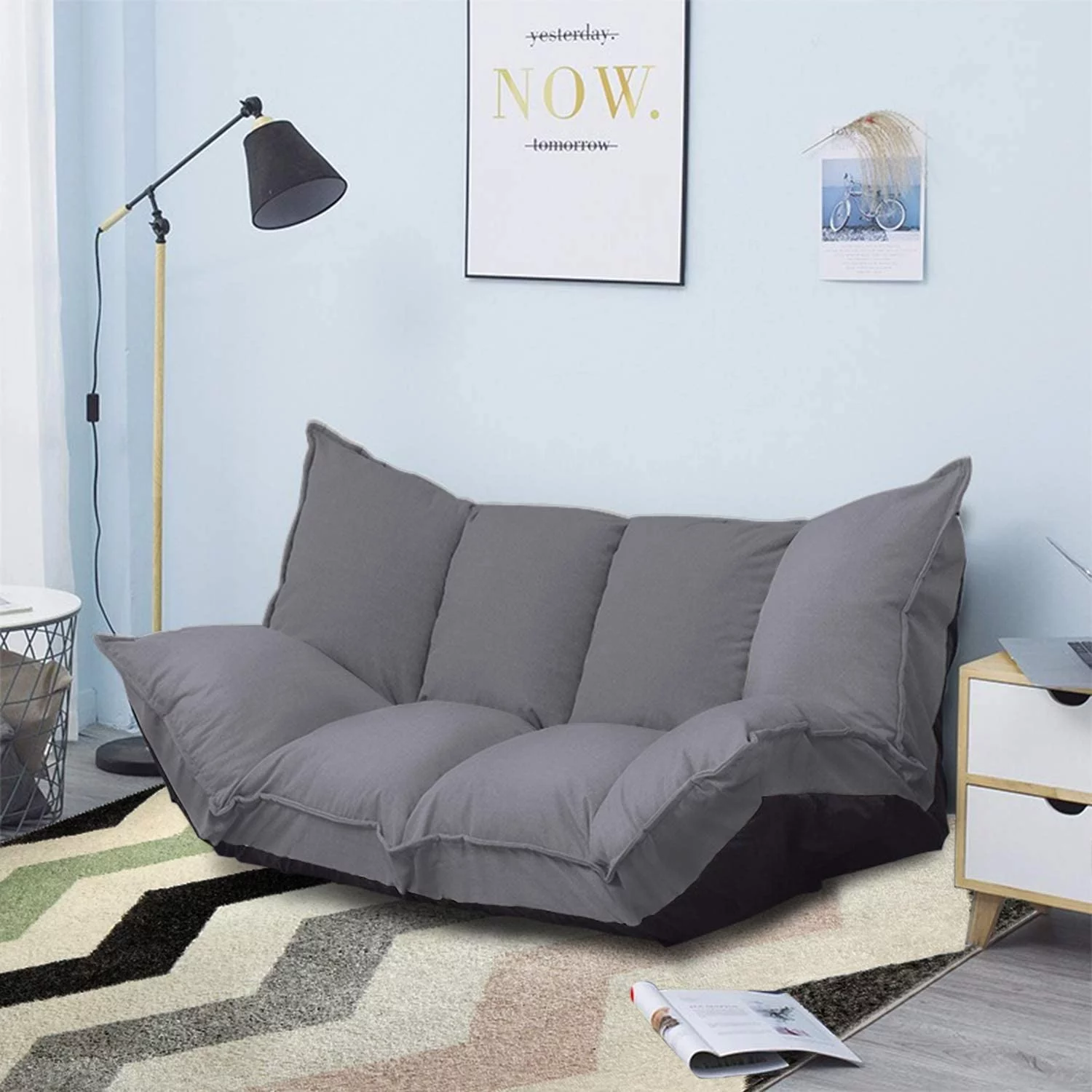 Lazy Sofa Futons Sets Folding Sofa Bed Adjustable Sofa TV Floor Couch | Dark Grey - Curated Treasures Market