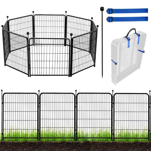 ADAVIN Tall Garden Fence with Gate, 48 in(H) 8 Panels Heavy Duty Iron Metal Animal Barrier Fence, Indoor Dog Playpen, Temporary Fencing