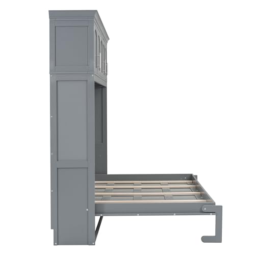 Harper & Bright Designs Full Size Murphy Bed Wall Bed with Storage Cabinets, Space-Saving for Multipurpose Guest Room Bedroom or Home Office, Gray