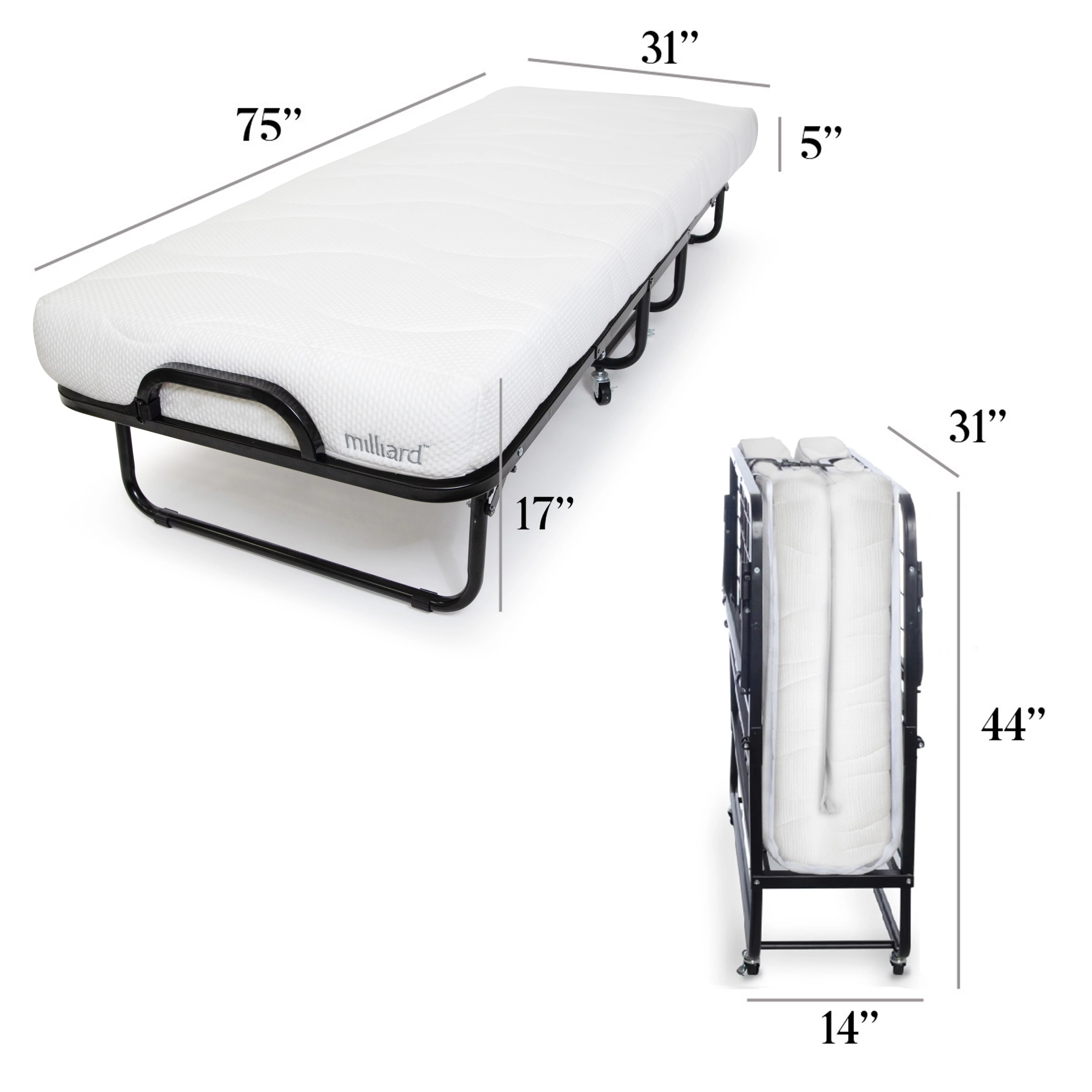 Milliard Diplomat Folding Bed – Cot Size - with Luxurious Memory Foam Mattress and a Super Strong Sturdy Frame – 75” x 31