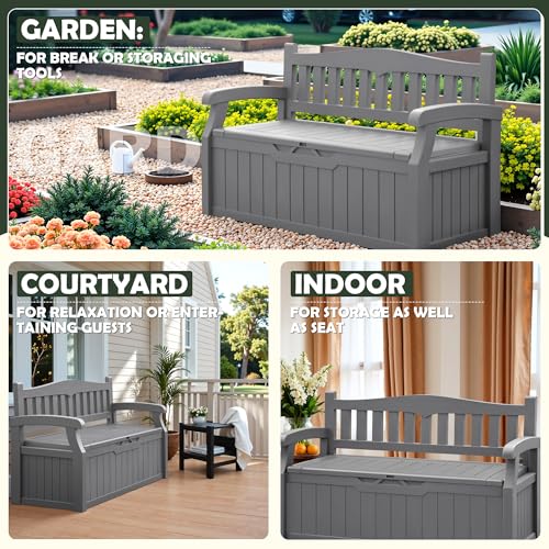 Flamaker 80 Gallon Storage Bench Outdoor Indoor, Durable All-Weather Seating with Hidden Storage, Lockable Deck Box for Garden, Patio