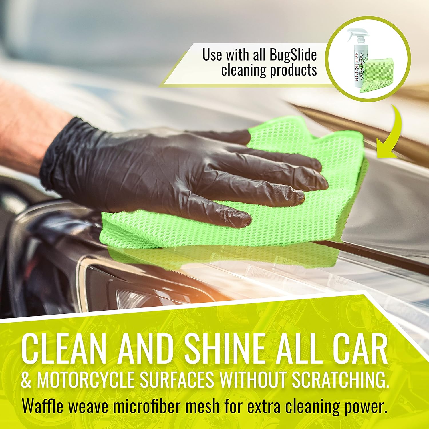 BugSlide Microfiber Mesh X-Treme Cleaning Cloth, Cleans and Polishes all Car & Motorcycle Surfaces without Scratching