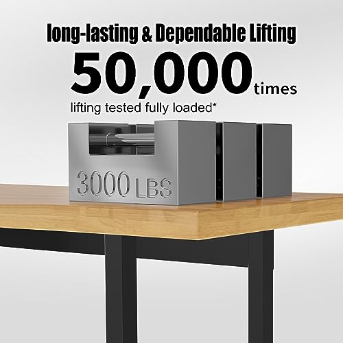 60” Heavy-Duty Solid Wood Work Bench Work Table with Wheels, Adjustable Height Portable Workbench with Power Outlets