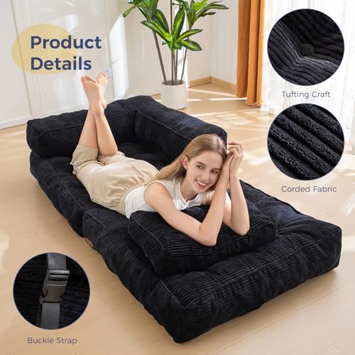 MAXYOYO Folding Sofa Bed, L-Shaped Convertible Sofa Bed with Armrest Foldable Sleeper Couch with Pillow