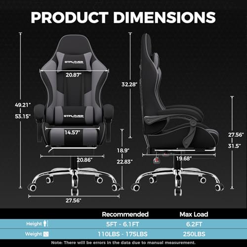 GTPLAYER Gaming Chair, Computer Chair with Footrest and Lumbar Support