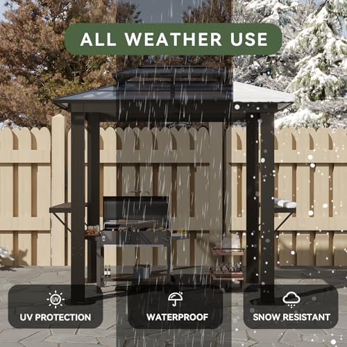 Aoxun 12'x10' Hardtop Gazebo, Aluminum Frame Permanent Pavilion with Curtains and Netting, Outdoor Polycarbonate Double Roof Canopy
