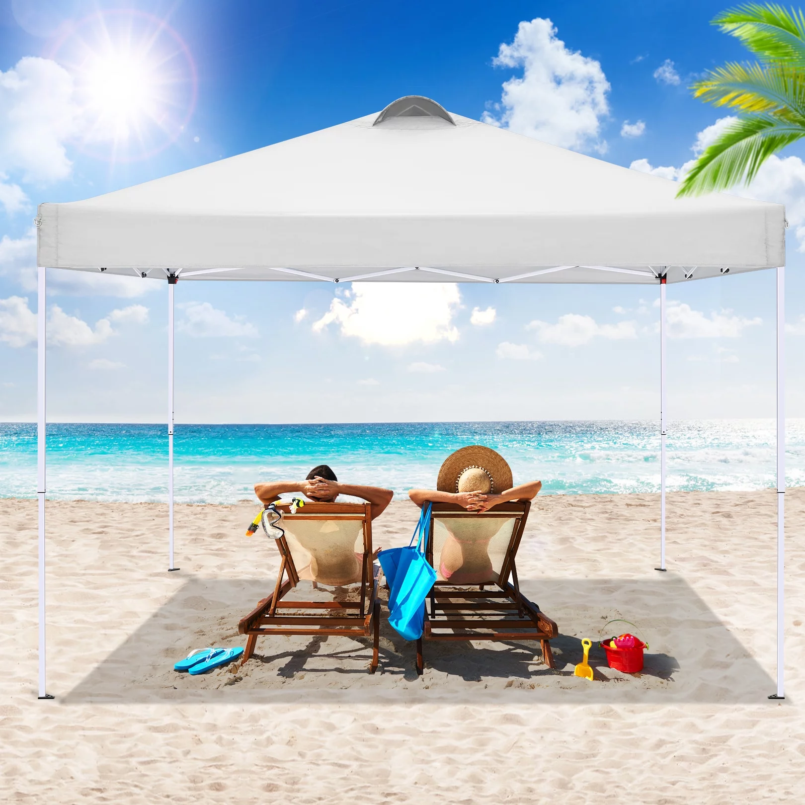 10'x10' EZ Pop Up Canopy with Top Vent, Large Commercial Tent, Waterproof and Sunproof with 4 Removable Sidewalls