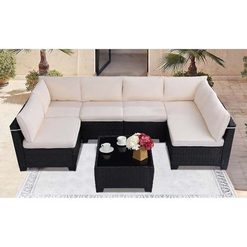 KIGOTY Patio Furniture Set 7 Pieces Conversation Sets, Outdoor Sectional Sofa