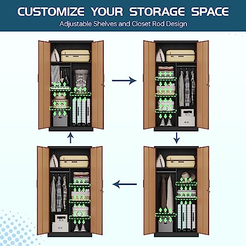 MIIIKO Steel Cabinet Wardrobe, Metal Locker Cabinet with Hanging Rod, Metal Clothing Locker Storage for Home, Office, Garage and Changing Room