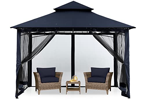 MASTERCANOPY Outdoor Garden Gazebo for Patios with Stable Steel Frame and Netting Walls (11x11,Dark Gray)