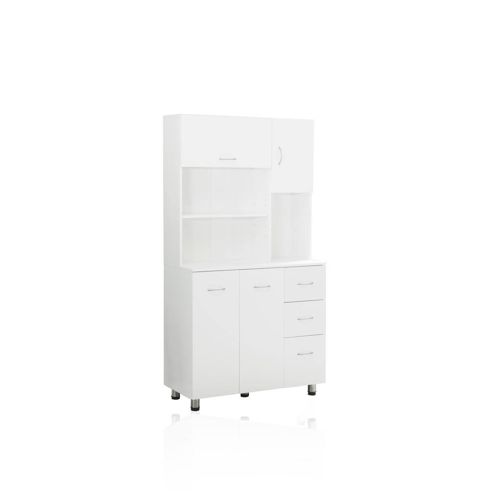 Basicwise Kitchen Pantry Storage Cabinet with Doors and Shelves, White