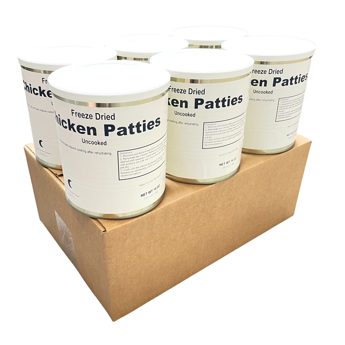 Military Surplus Uncooked Raw Freeze Dried Chicken Patties Emergency Preparedness Kit | Survival & Emergency Food | 6 Cans Per Case