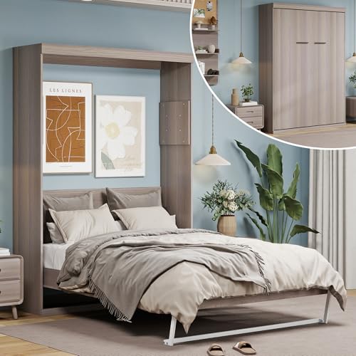Black Wood Full Size Murphy Bed, Murphy Bed Full Space-Saving Wall Beds
