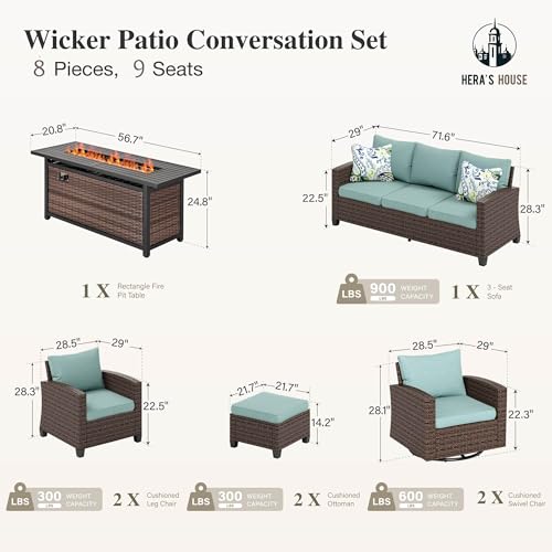HERA'S HOUSE Patio Furniture Set with 56" Fire Pit Table, Outdoor Patio Conversation Sets
