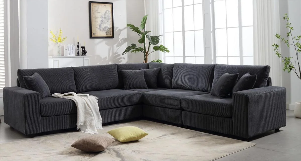 Oversized Length117.2''*Width 117.2'' Modular Sectional Sofa Couches Set ,Corduroy Upholstered Deep Seat Comfy Sofa For Living Room,Dark Gray