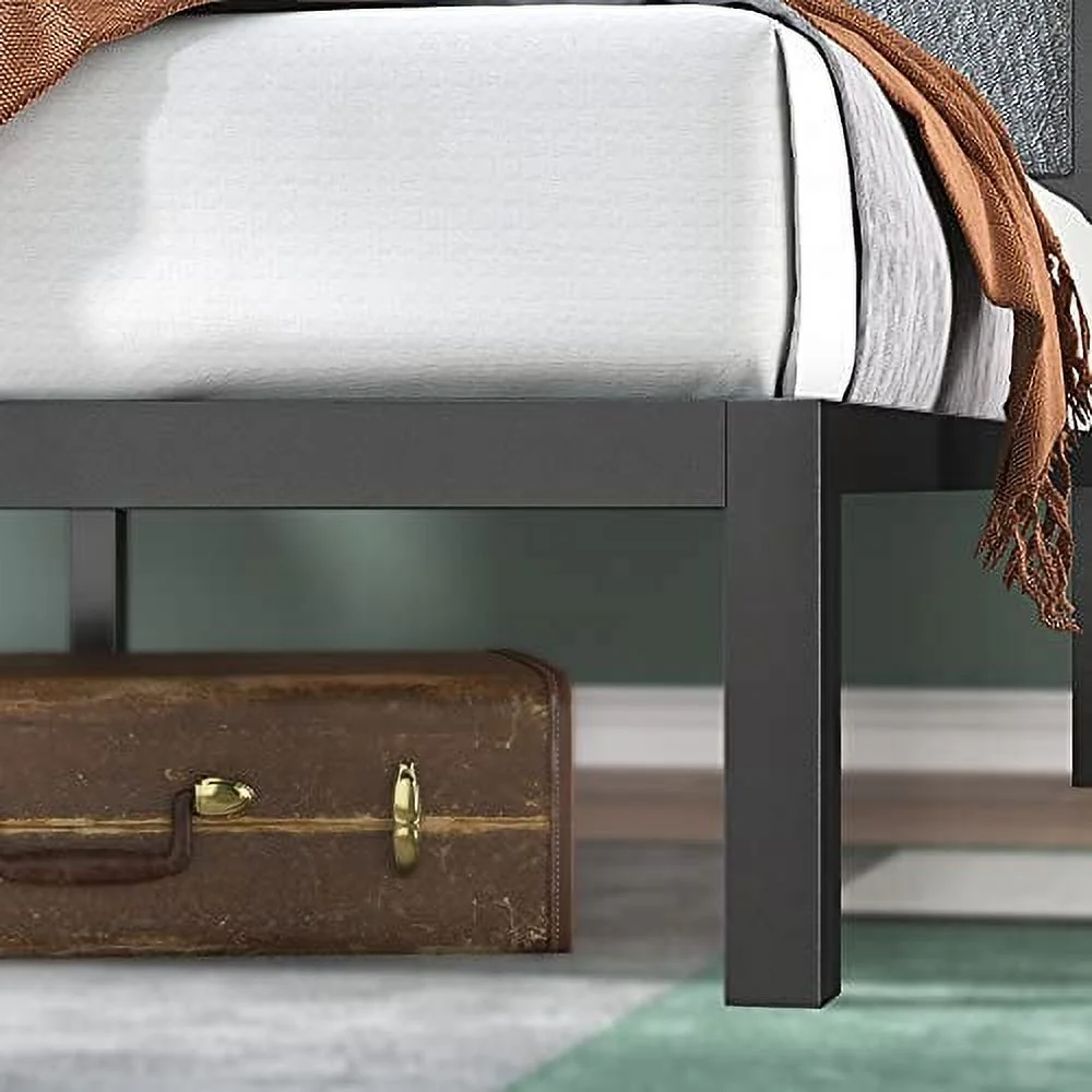 Zinus Korey 14" Steel Platform Bed Frame with Upholstered Headboard and Wood Slat Support, Twin