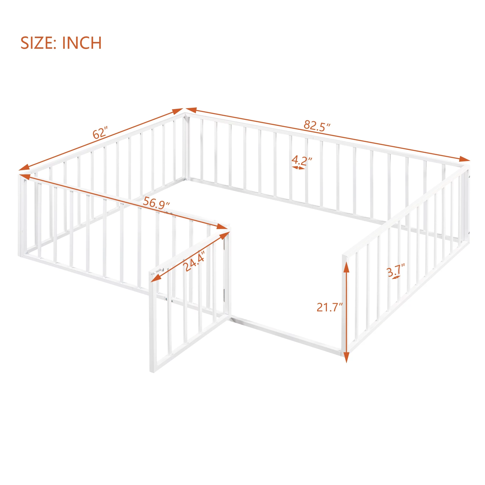 Bellemave Queen Floor Bed with Fence Rails and Lockable Door Queen Metal Floor Bed for Toddler, Child, Boys