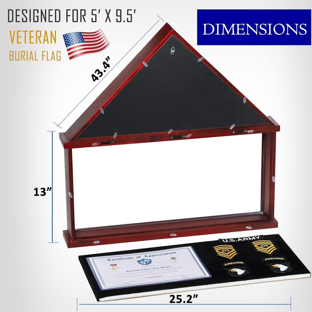 Flag Display Case for Folded Americian Flag with Certificate & Document Holder Display Frame Military Shadow Box for Army Navy Air Force Veterans