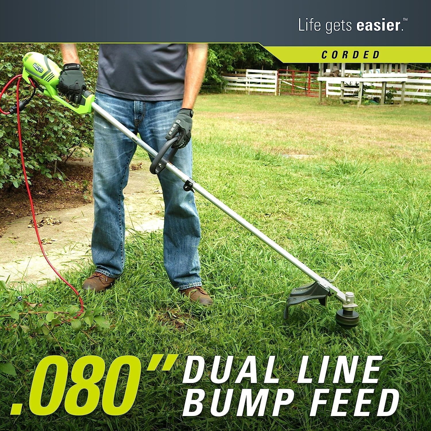 Greenworks 18 Corded Electric 10 Amp Attachment Capable String Trimmer 21142VT