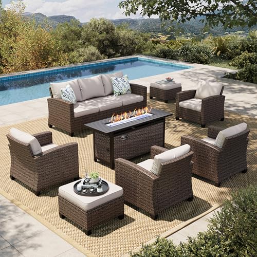 HERA'S HOUSE Patio Furniture Set with 56" Fire Pit Table, Outdoor Patio Conversation Sets