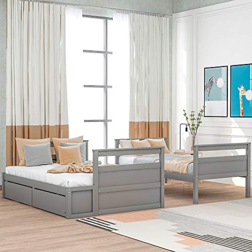 Ball & Cast Twin-Over-Twin Bunk Bed with Twin-Size Trundle and 3 Storage Stairs,Wood Bunkbed w/Full-Length Guardrails,Slat Support