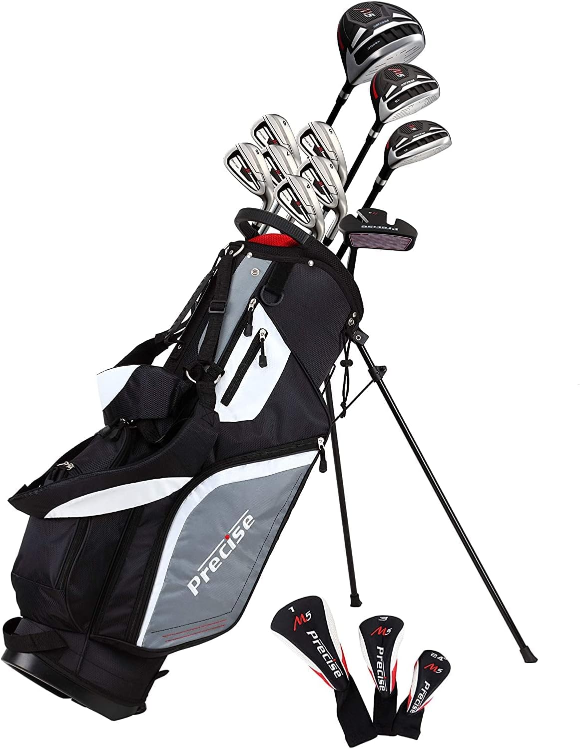 Precise M5 Men's Complete Golf Clubs Package Set Includes Titanium Driver, S.S. Fairway, S.S. Hybrid, S.S. 5-PW Irons, Putter, Stand Bag