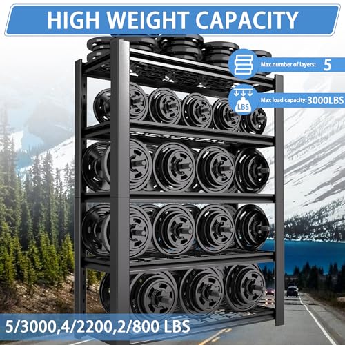 5-Tier Heavy Duty Garage Shelving Unit with Wire Shelves,3000 LBS Capacity Metal Storage Rack 72"H x 48"W x 20"D
