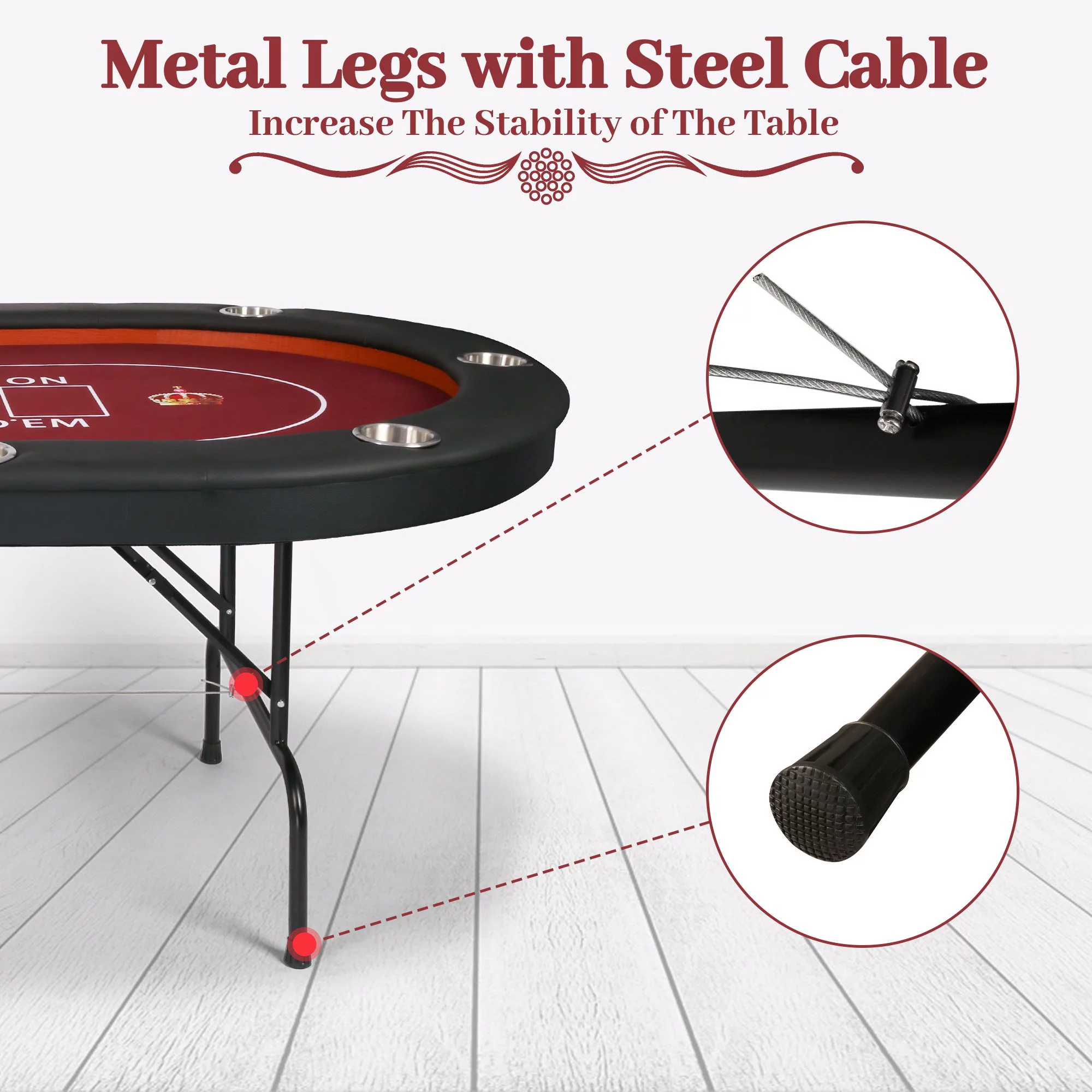 KARMAS PRODUCT Foldable Poker Table - 10 Players Texas Holdem Poker Table, Casino Table for Blackjack Board Game w/Deep Steel Cup Holder