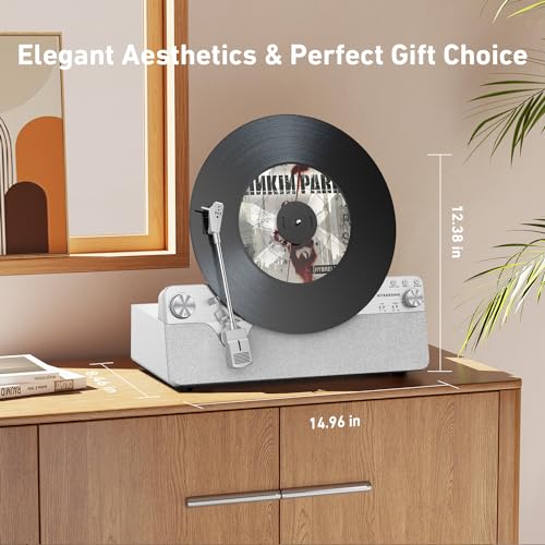 Vertical Automatic Record Player Bluetooth, MYKESONIC Belt Drive Vinyl Turntable, Magnetic AT-3600L Cartridge, Bluetooth in & Out
