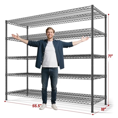 REIBII 55.5" W Storage Shelves 3200LBS Metal Shelving 5 Tier Wire Shelving Unit Garage Shelving Heavy Duty Metal Shelves for Storage Rack Commercial