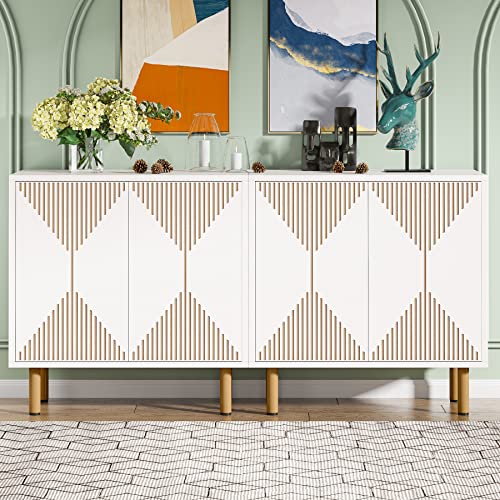 Tribesigns Modern Grey Storage Cabinet Set, Freestanding Floor Cabinet, Classic 59 inches Sideboard, Wood Buffet Cabinet with Doors
