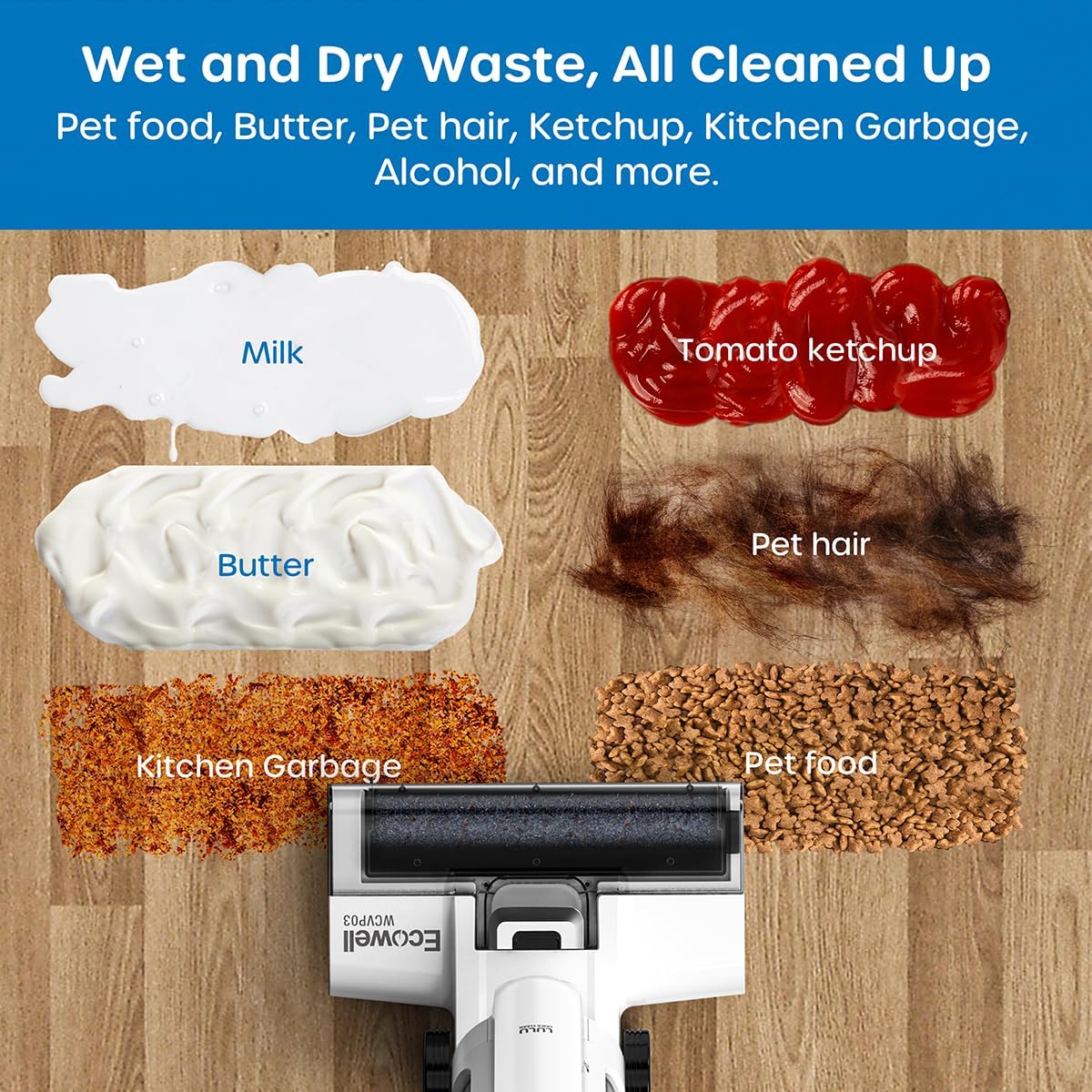 ECOWELL Cordless Wet Dry Vacuum Cleaner, Smart Vacuum, Mop, and Self-Cleaning System Combo with LCD Display, Long Runtime