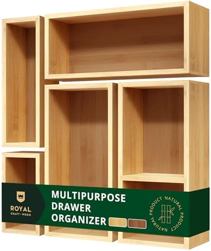 ROYAL CRAFT WOOD 5-Piece Bamboo Drawer Organizer Set – Multi-Use Storage Trays for Kitchen, Bathroom, Office, Makeup