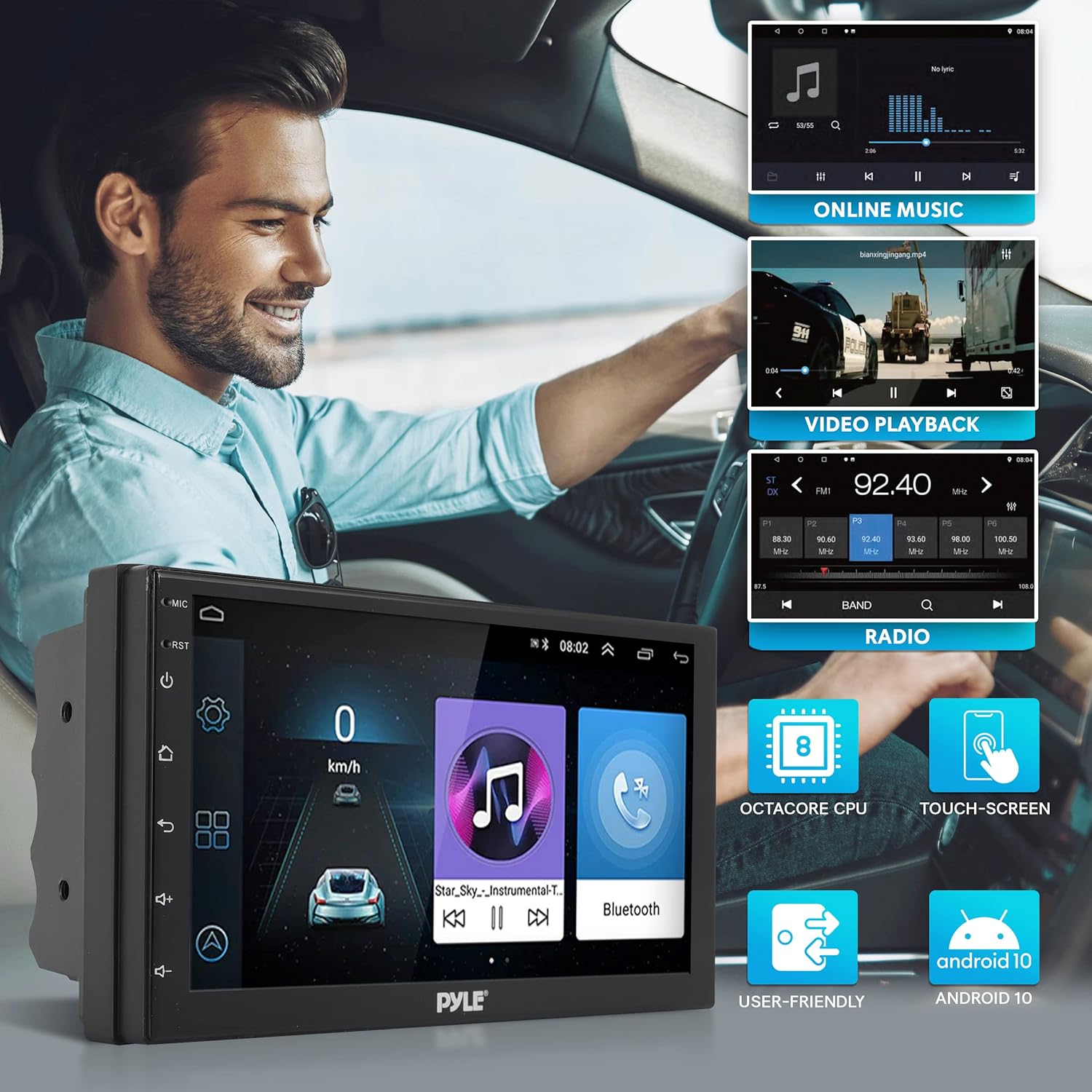 Pyle Double DIN Car Stereo Receiver-Multimedia Player-(GPS/WiFi/Cam) Double DIN 7inch HD 1080p Touch Screen Display in-Built Bluetooth Car Radio