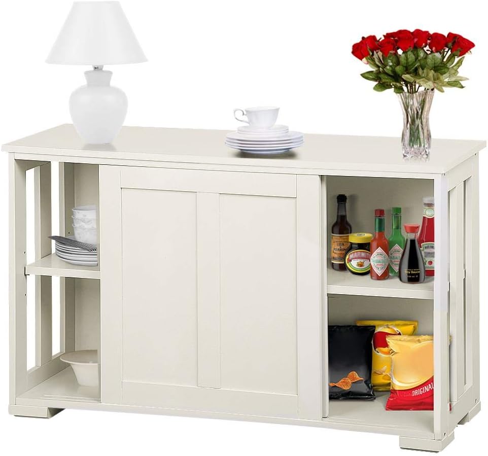 Yaheetech Kitchen Buffet Cabinet Storage Sideboard with Sliding Door, Stackable Cupboard for Kitchen, L42xW13xH24.8 Inches, Antique White