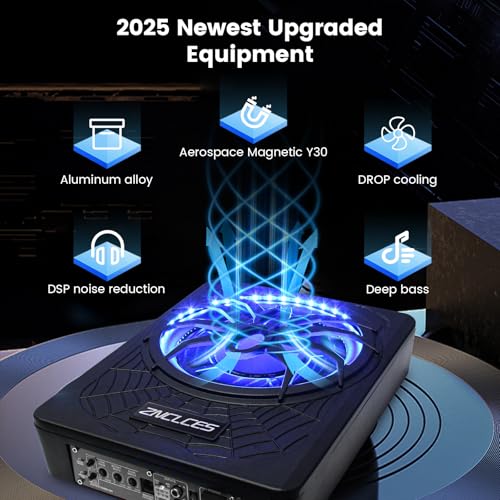2025 Upgraded 10"1200W Slim Under Seat Powered Car Subwoofer, Car/Truck Sub Built in Amplifier for outstanding Heat Dissipation