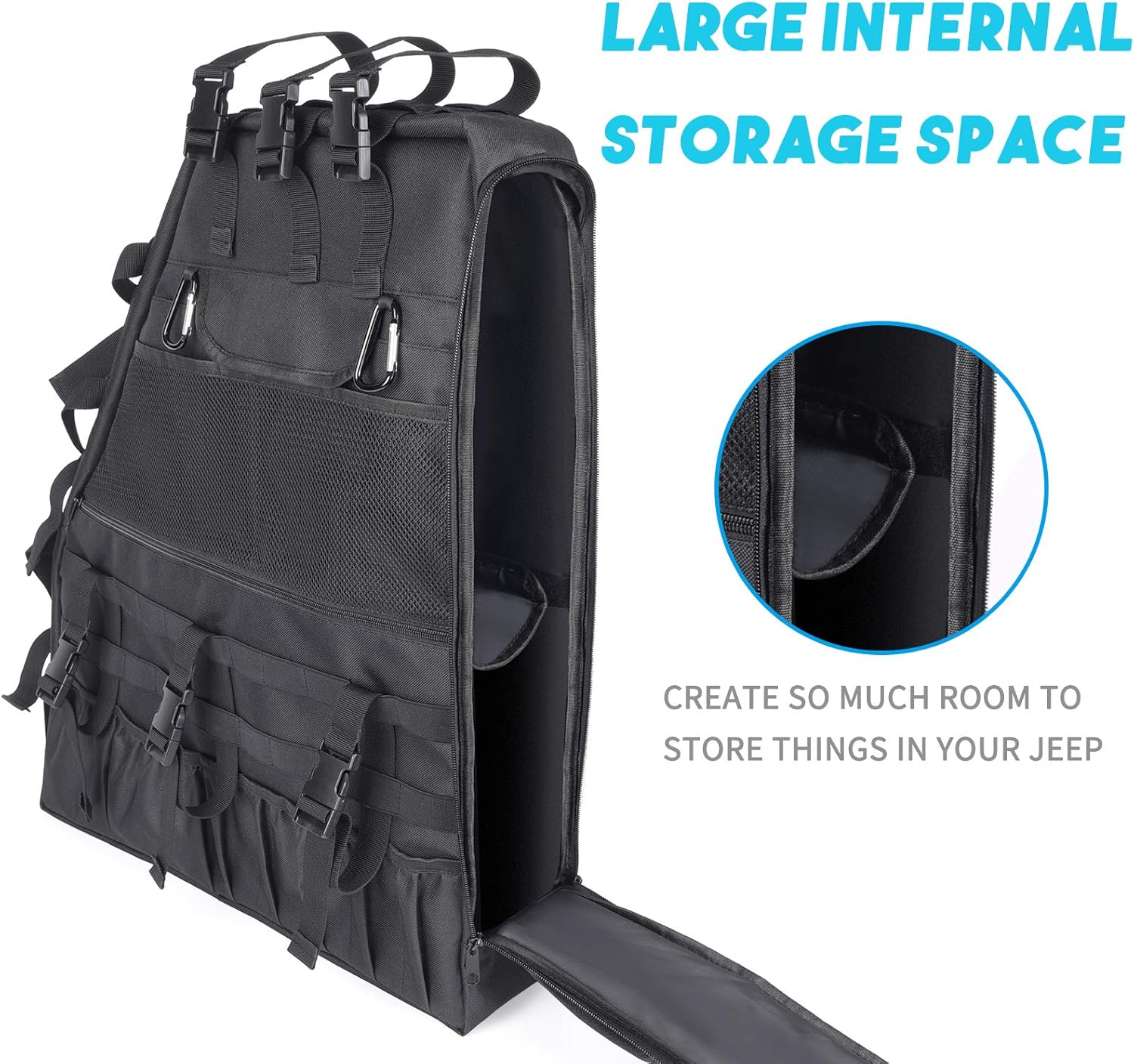 MICTUNING Roll Bar Storage Bag Organizer Cargo Cage Compatible with 2007-2020 Jeep Wrangler JK JKU TJ LJ Unlimited JL with Multi-Pockets Tool Holder